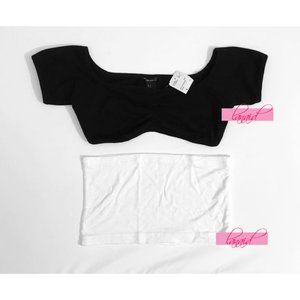 BUNDLE Black Off-The-Shoulder Ruched Crop Top & White Tube Bandeau Bralette S